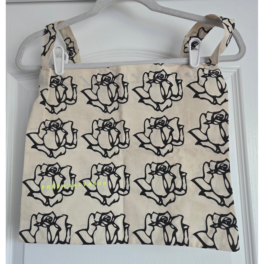 Freda Salvador Canvas Tote Bag Black Rose Graphic Print Cream Shopper